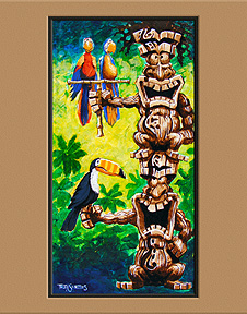 "Tikis in Parrot-Dise" art print by Trey Surtees